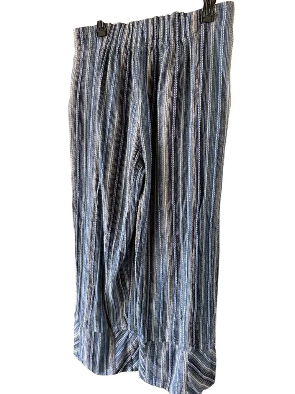 Free People Womens Stripe Wide Leg Mid-rise Pants Size Large Blue Cotton Casual